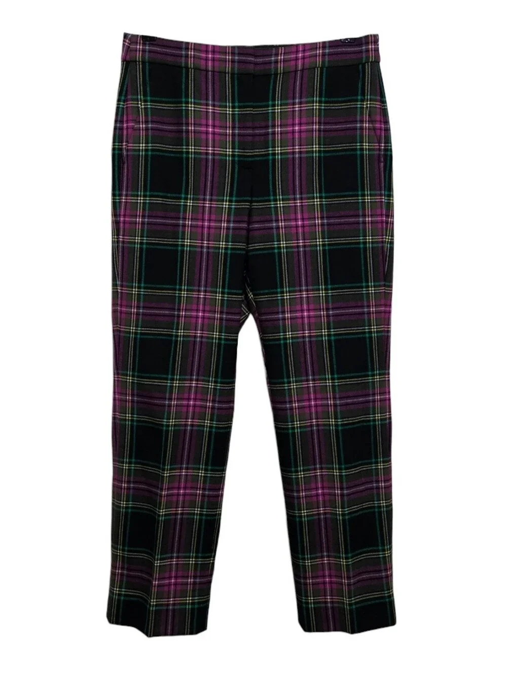 J. Crew Kate Straight Leg Wool Blend Pant in Pink Stewart Tartan Size 8 NWT